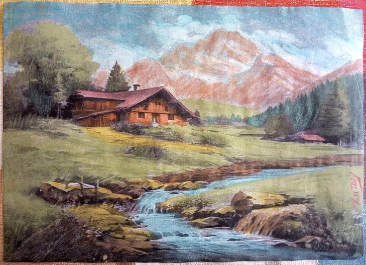 Perfect Life Near The Mountain With River Scene, Professional Acrylic Painting (on Paper)