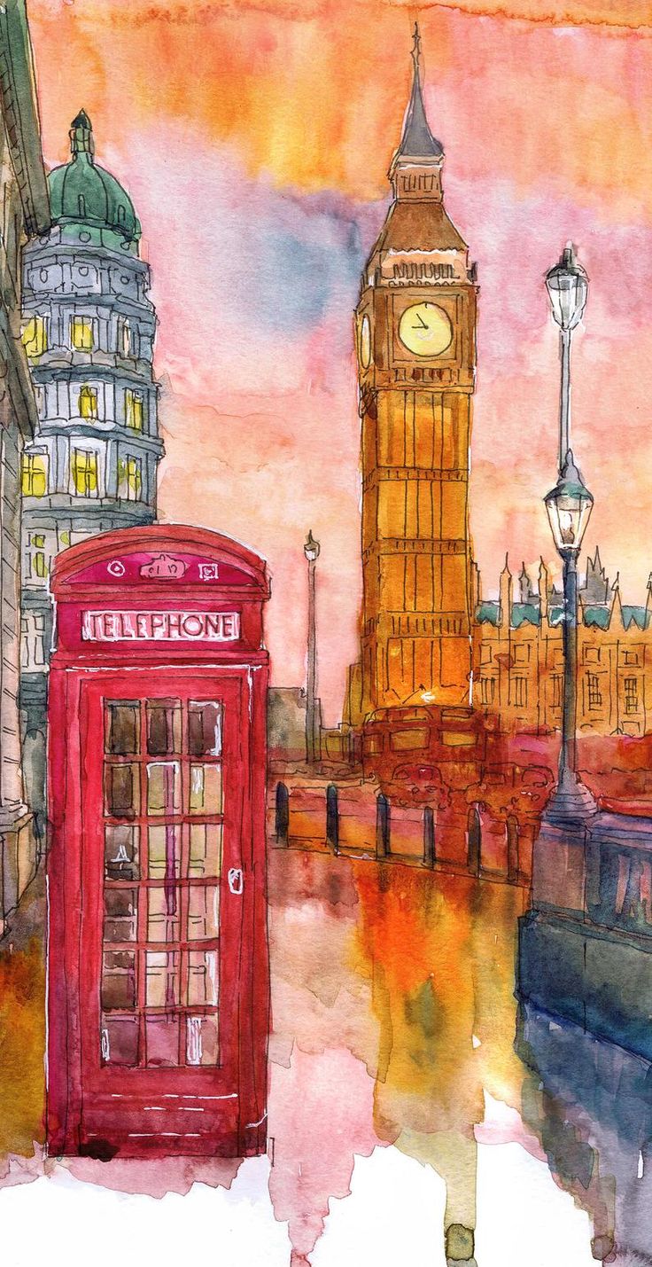 London Skyline Art, Painting Big Ben Sketch, British NFT BUY