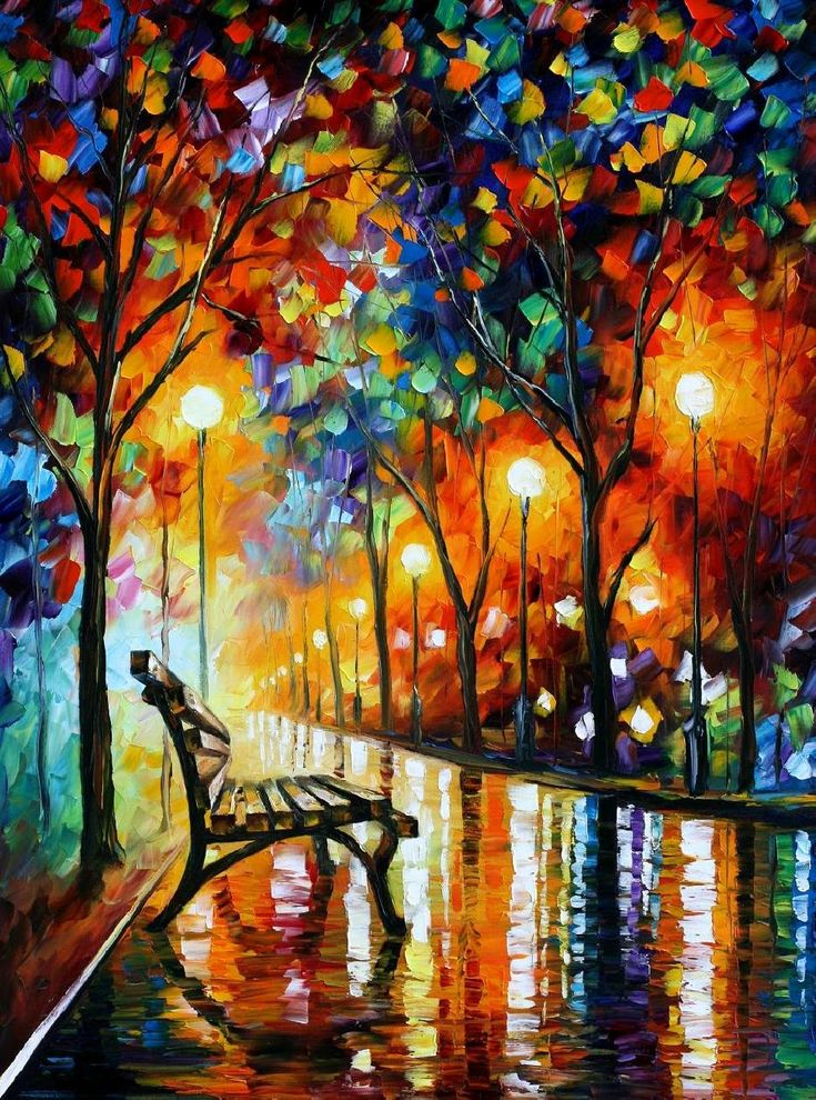 Colorfull Park Night Acrylic Painting